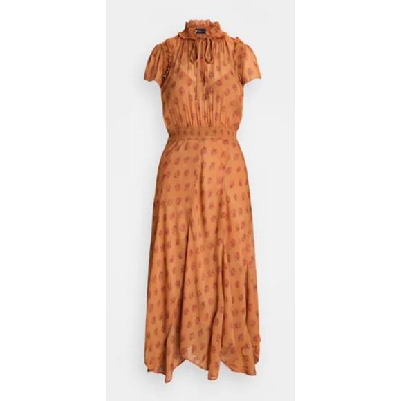 Polo Ralph Lauren Block Print Georgette Tie Neck Dress in Medallion Woodblock - Picture 6 of 14